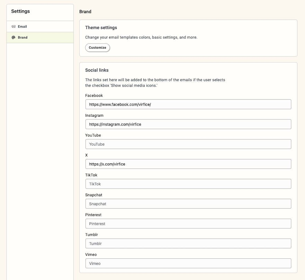 Email Customizer for WooCommerce - Virfice - Social Links